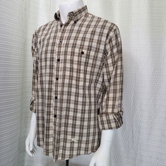 BURBERRY LONDON Button Down Shirt Plaid Brown Tan Made in USA Men's M - Picture 3 of 12
